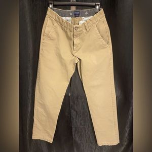 Docker slim fit khaki pants.